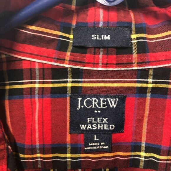 J. Crew Slim Flex Washed Size Large (L) Red Plaid - Picture 3 of 3